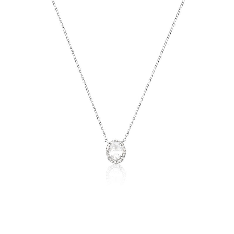 AMINA Damen Collier Silber 925 Zirkonia Wei&szlig; 1,8 ct Oval - Halsketten Damen | OROVIVO