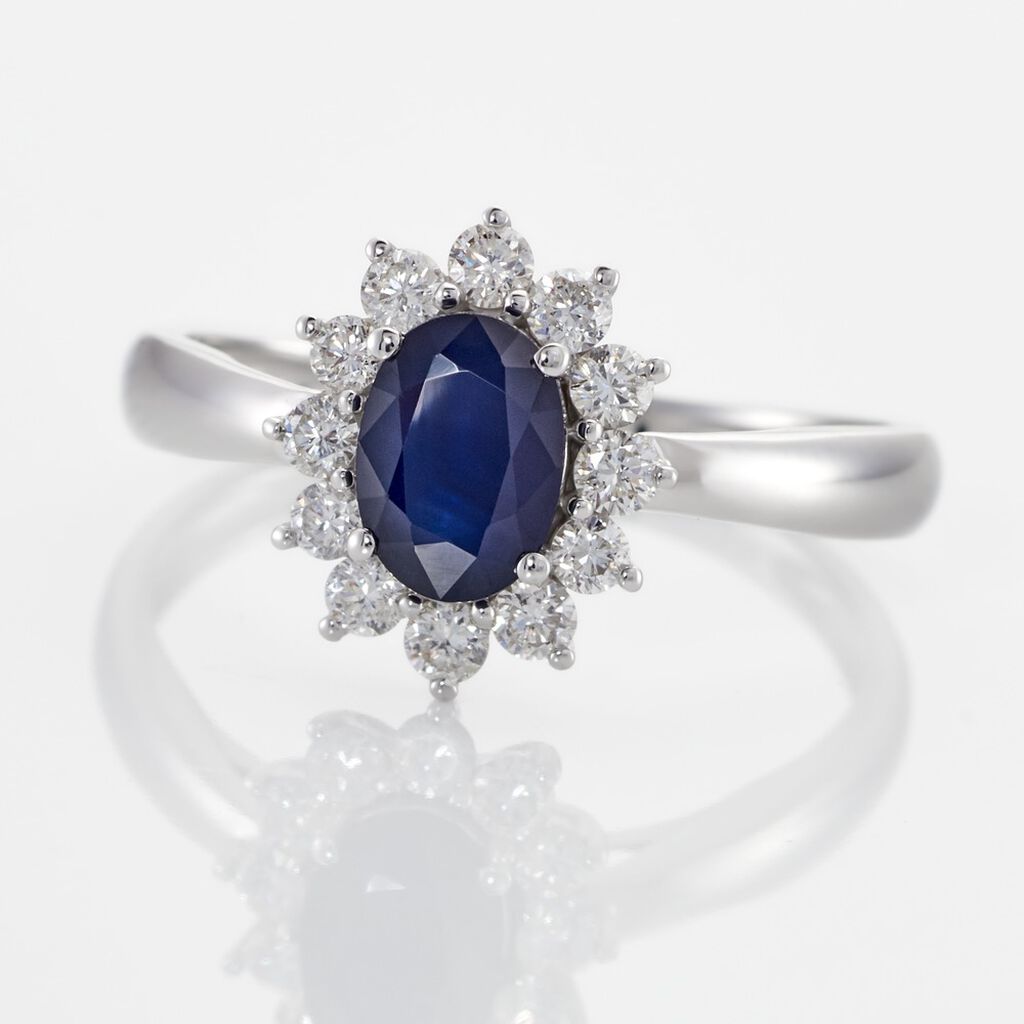 Kate Damen Ring Wei&szlig;gold 375 (9 Karat) Saphir Blau 0,9 ct Oval