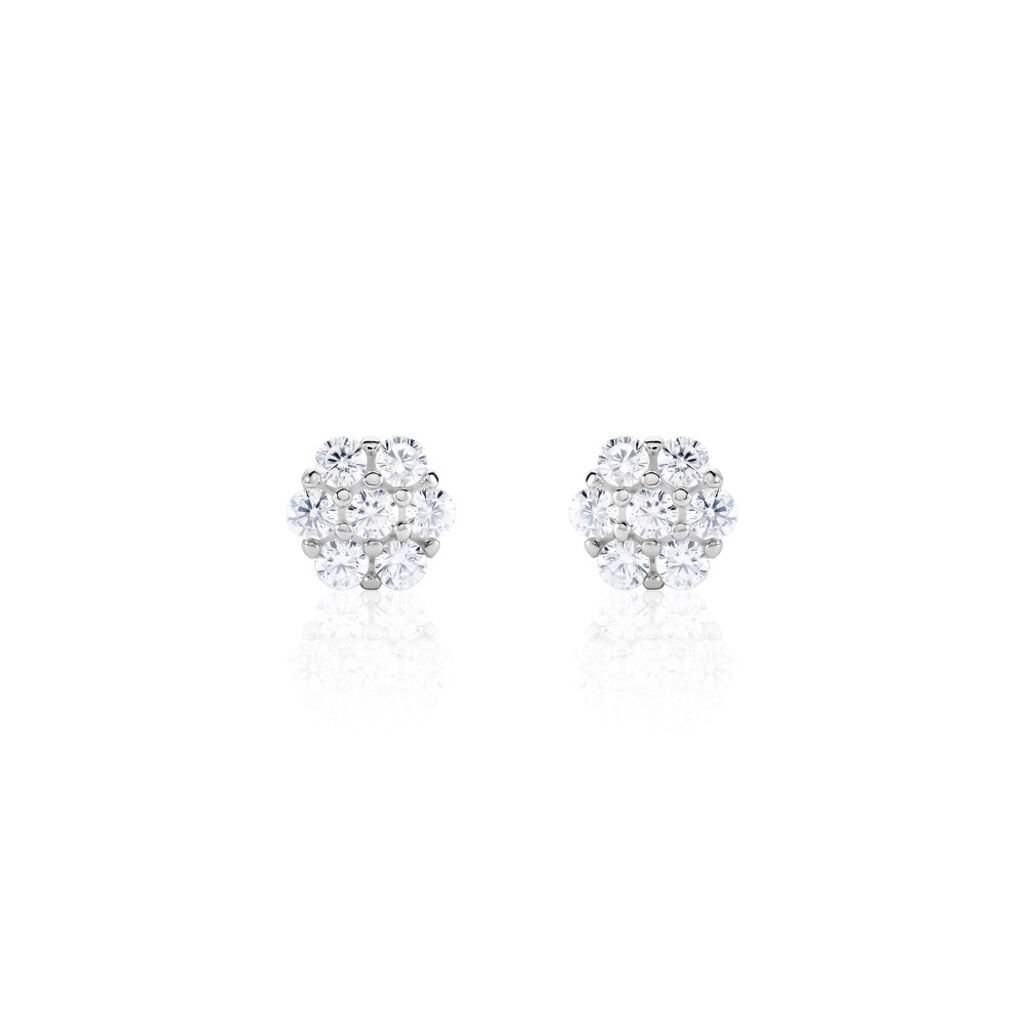 JAMILA Damen Ohrstecker Silber 925 Zirkonia Wei&szlig; Blume