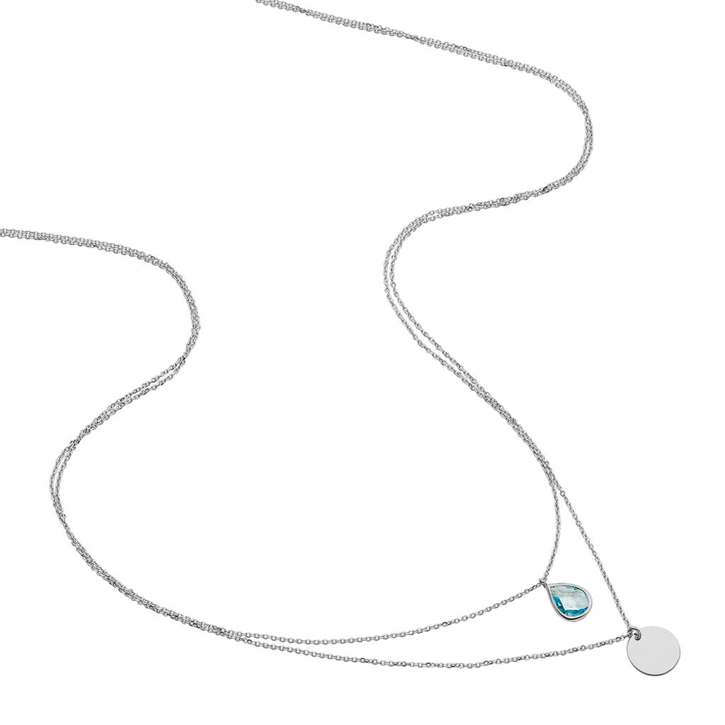 MODOU 2 Damen Collier Wei&szlig;gold 375 (9 Karat) Topas Blau 0,12 ct Tropfen