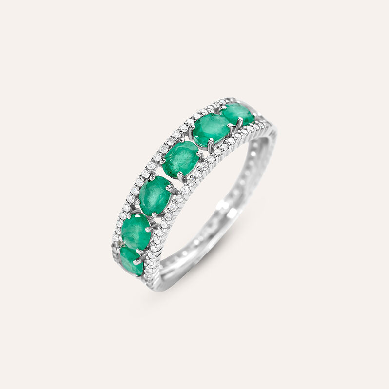 Anello Fascia Charlotte Oro Bianco Smeraldo Diamante - Spannringe Damen | OROVIVO