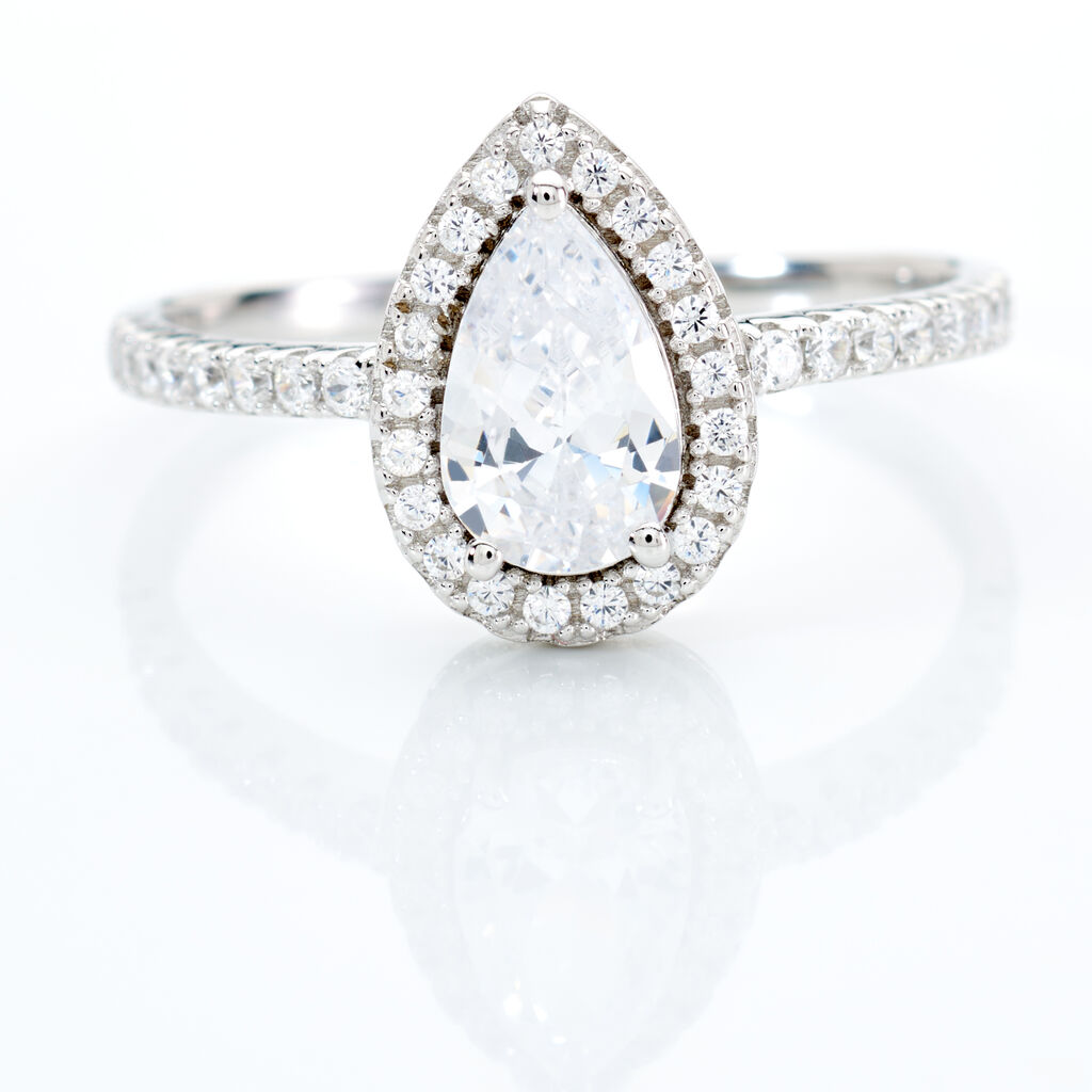 ISOLDE Damen Ring Silber 925 Zirkonia Wei&szlig; 1,35 ct Tropfen