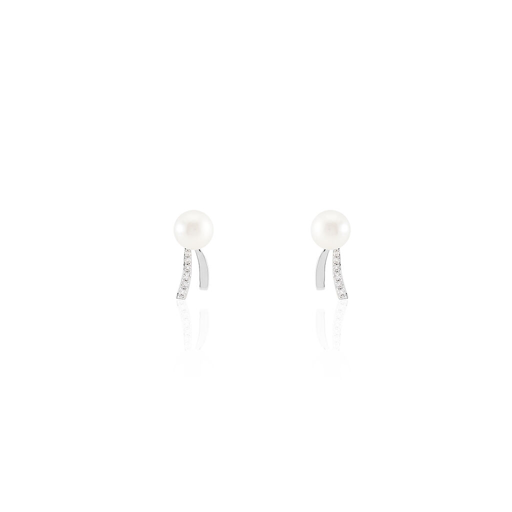 Boucles D'oreilles Puces Alrick Or Blanc Oxyde Et Perle De Culture - Spannringe Damen | OROVIVO