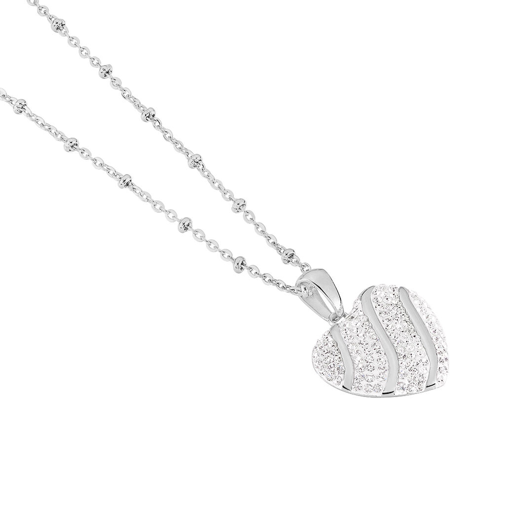 Damen Collier Edelstahl Kristall Wei&szlig; Herz