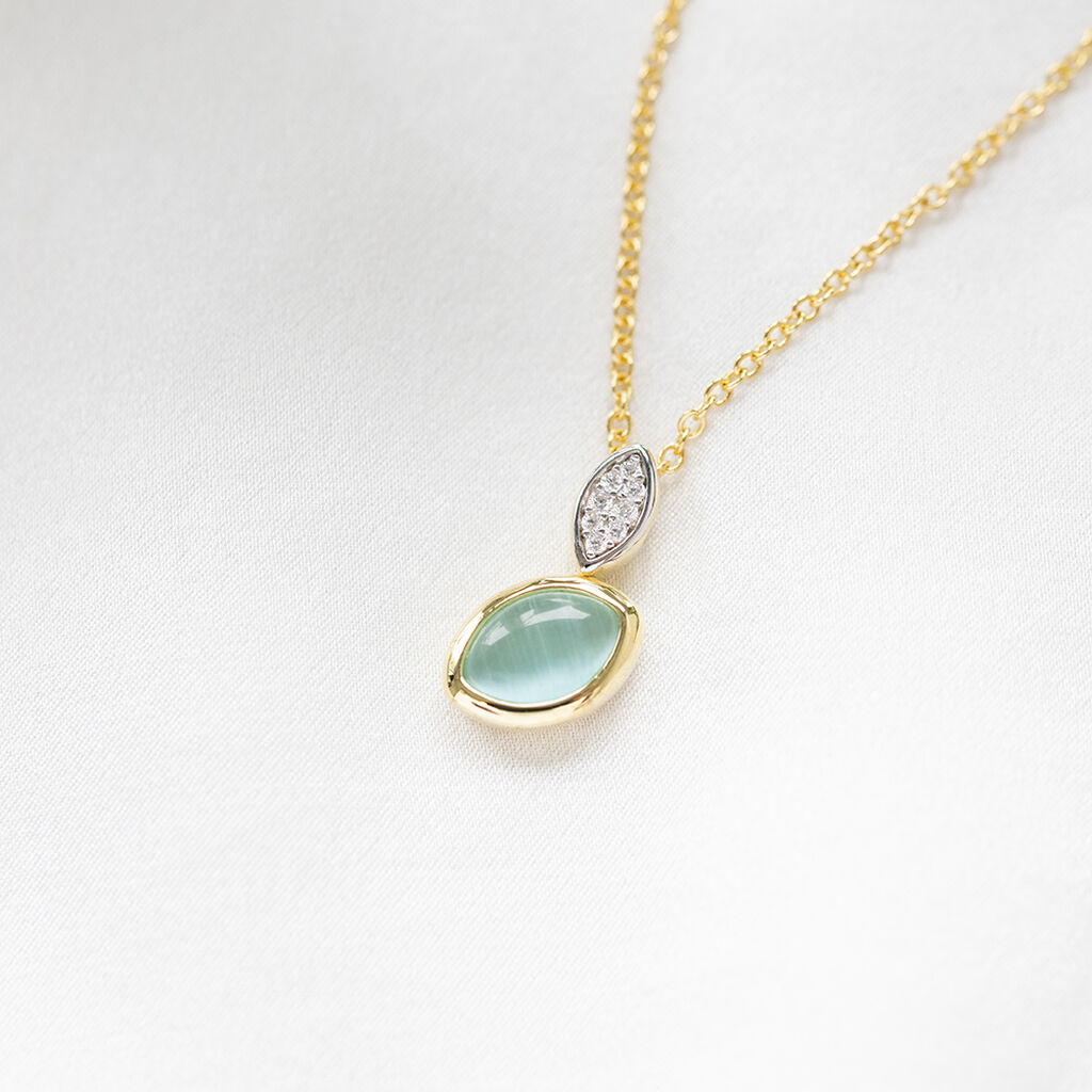 YANICA Damen Collier Silber vergoldet 925 Glas T&uuml;rkis Mandel