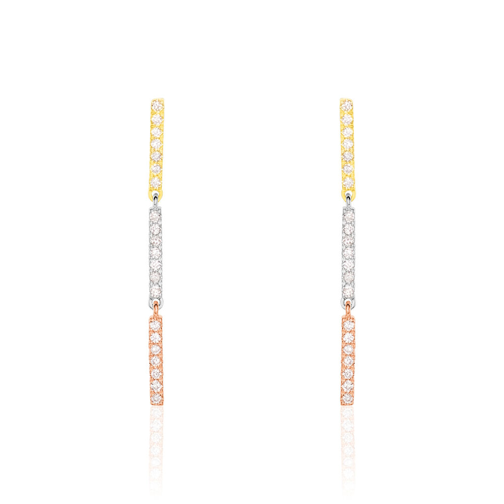 Damen Ohrringe Lang Gold Tricolor 375 Diamant 0,17ct Barren Line 2  - Ohrringe mit Stein Damen | OROVIVO