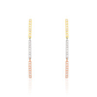Damen Ohrringe Lang Gold Tricolor 375 Diamant 0,17ct Barren Line 2 