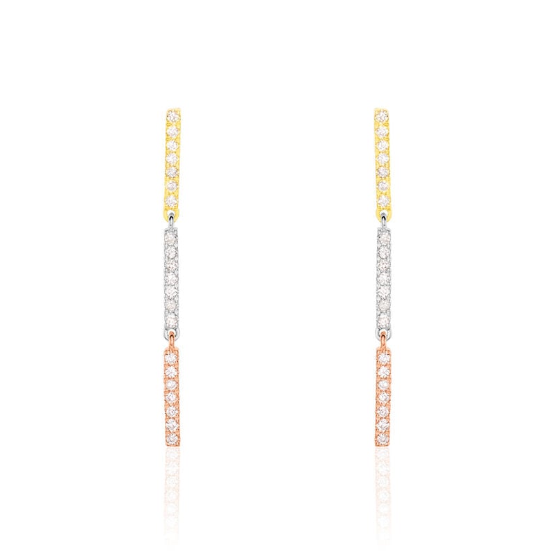 Damen Ohrringe Lang Gold Tricolor 375 Diamant 0,17ct Barren Line 2  - Ohrringe mit Stein Damen | OROVIVO