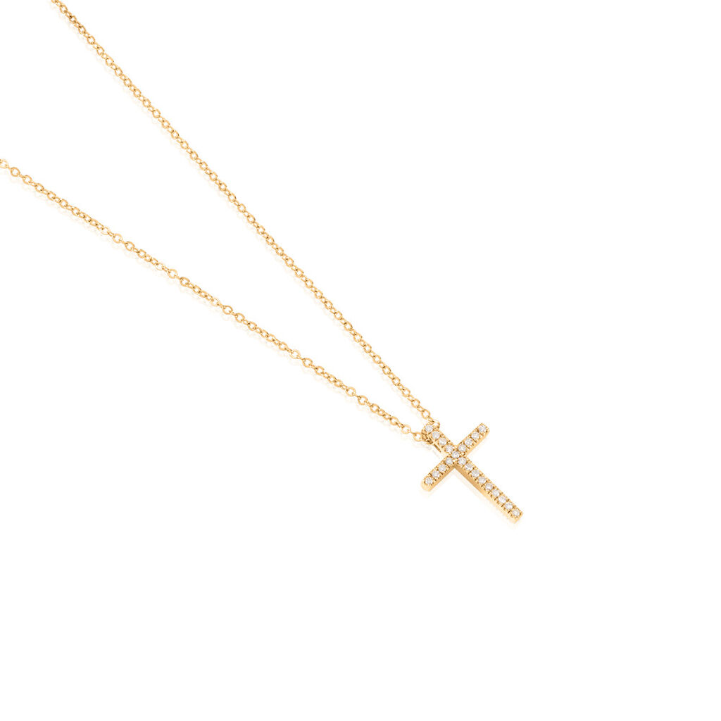 AZARIA Damen Collier Gold 585 (14 Karat) Diamant Weiß 0,08 ct Kreuz - Halsketten Damen | OROVIVO