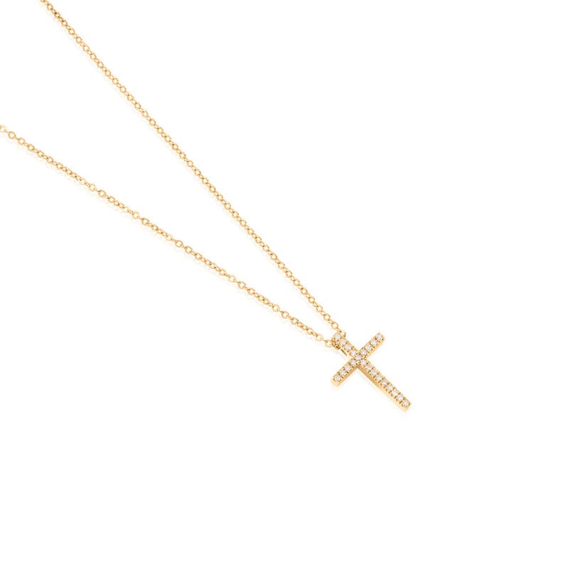 AZARIA Damen Collier Gold 585 (14 Karat) Diamant Weiß 0,08 ct Kreuz - Halsketten Damen | OROVIVO