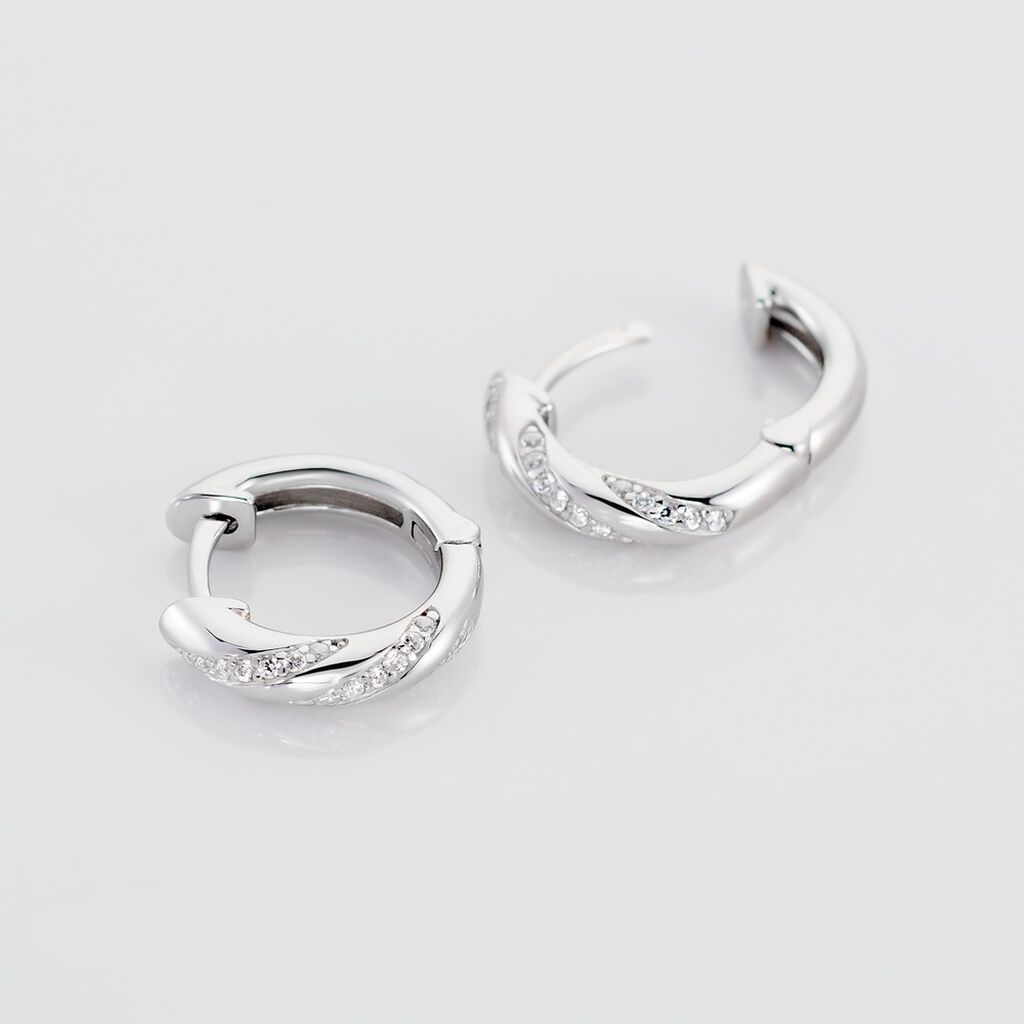 DEMI Damen Creolen Silber Silber 925 Zirkonia Wei&szlig;