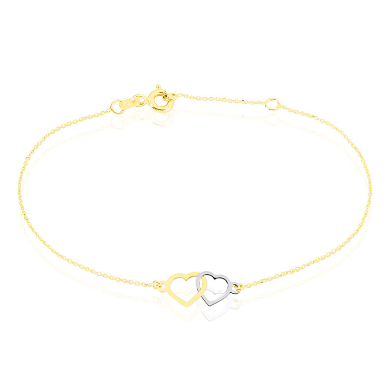 ELENO Damen Armband Gold Bicolor 375 (9 Karat) Doppelherz - Armb&auml;nder mit Anh&auml;nger Damen | OROVIVO