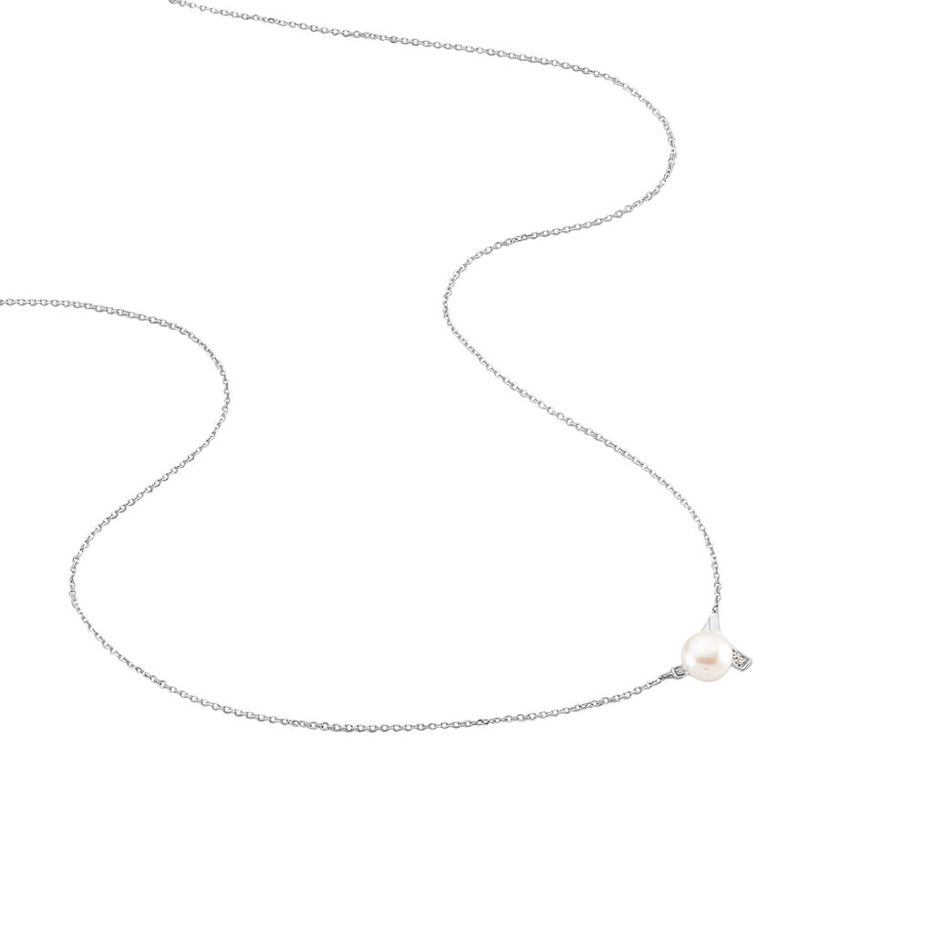 Collier Walida Or Blanc Perle De Culture Et Diamant - Spannringe Damen | OROVIVO