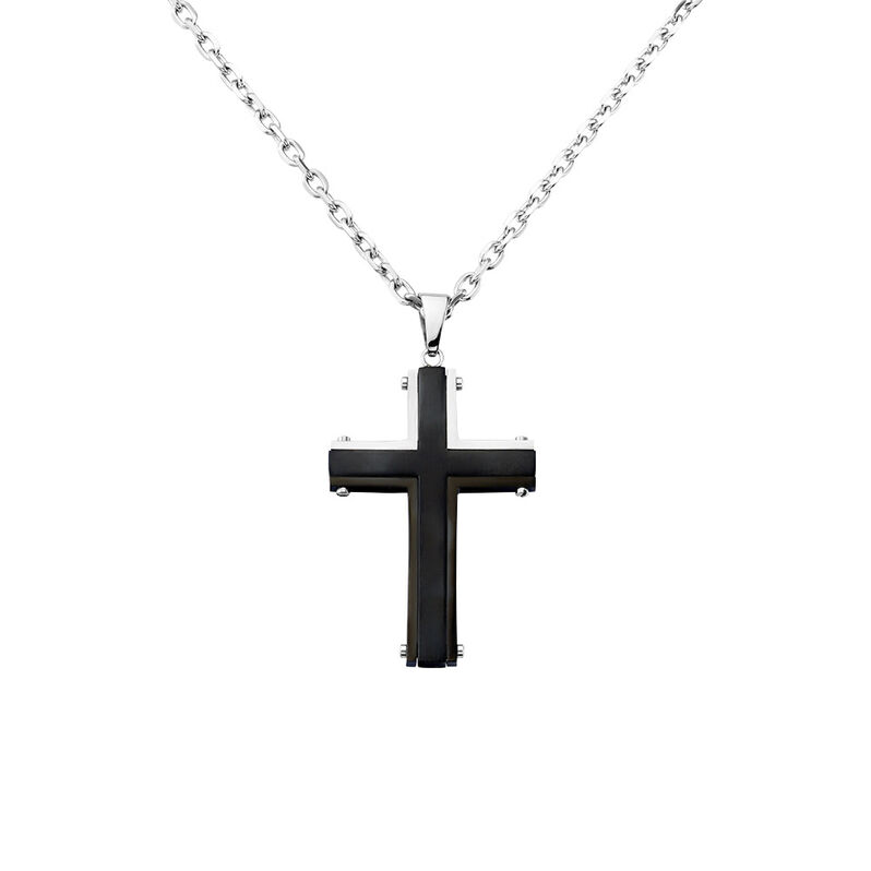 Herren Collier Edelstahl Bicolor Silber/Schwarz Religi&ouml;ses Kreuz B 3 mm - Halsketten Herren | OROVIVO