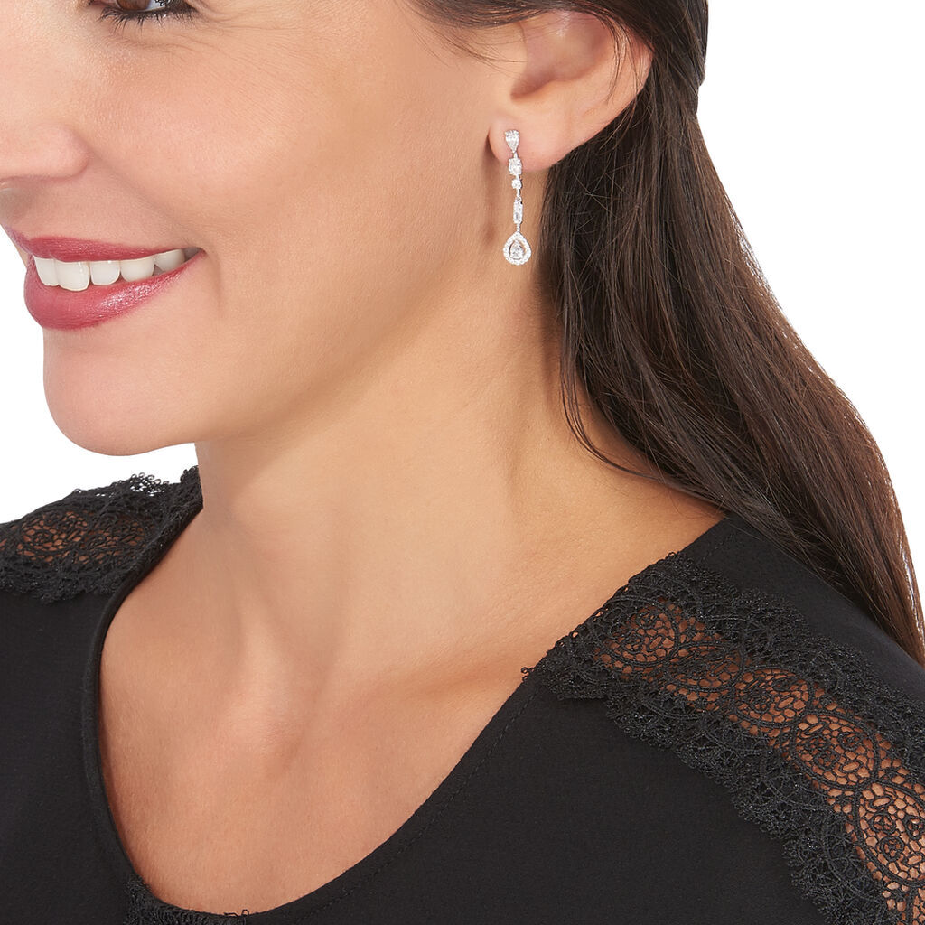 Damen Ohrringe Lang Weißgold 375 Zirkonia Tropfen Candia  - Ohrringe mit Stein Damen | OROVIVO