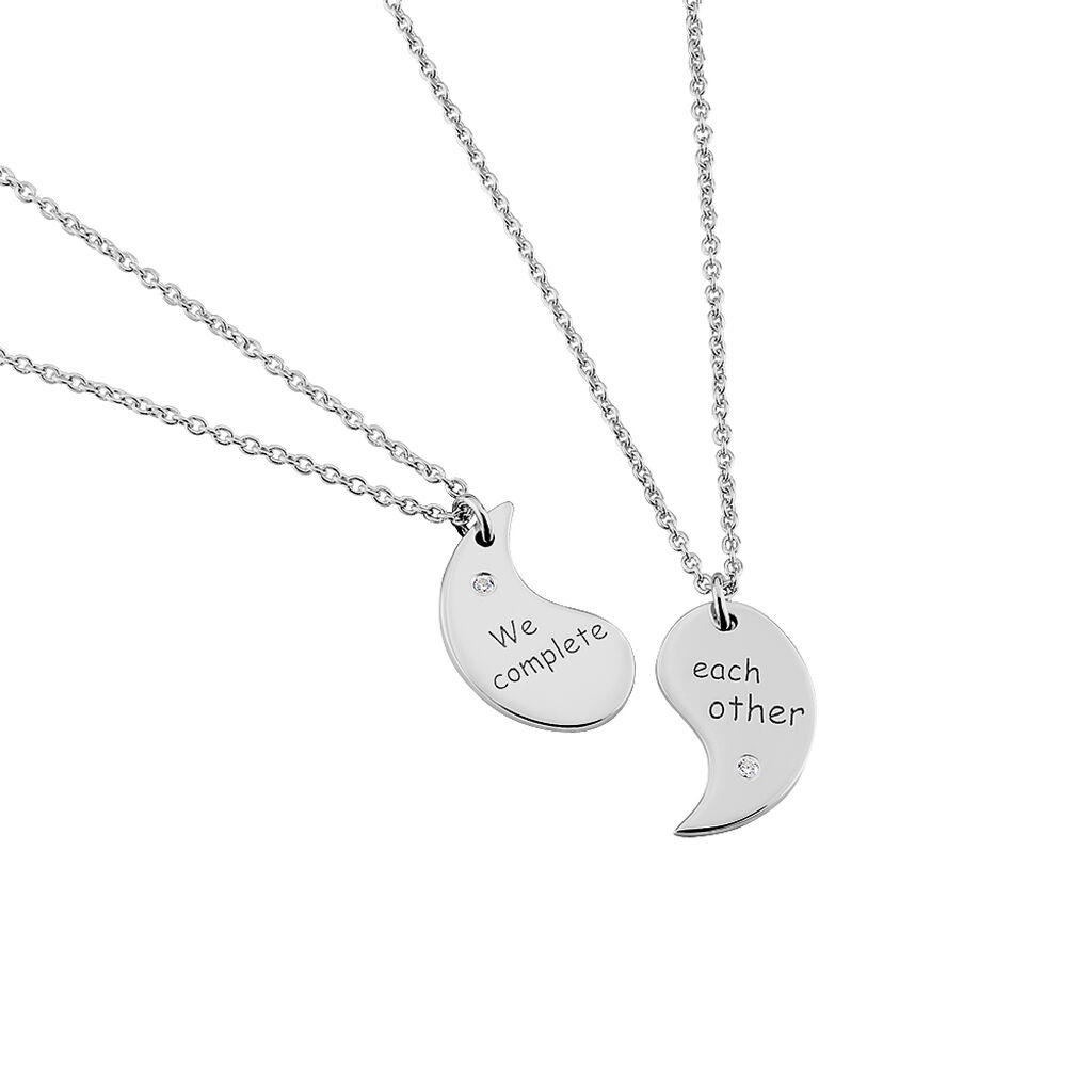 Unisex Collier Silber 925 Zirkonia Wei&szlig; 0,07 ct Botschaft