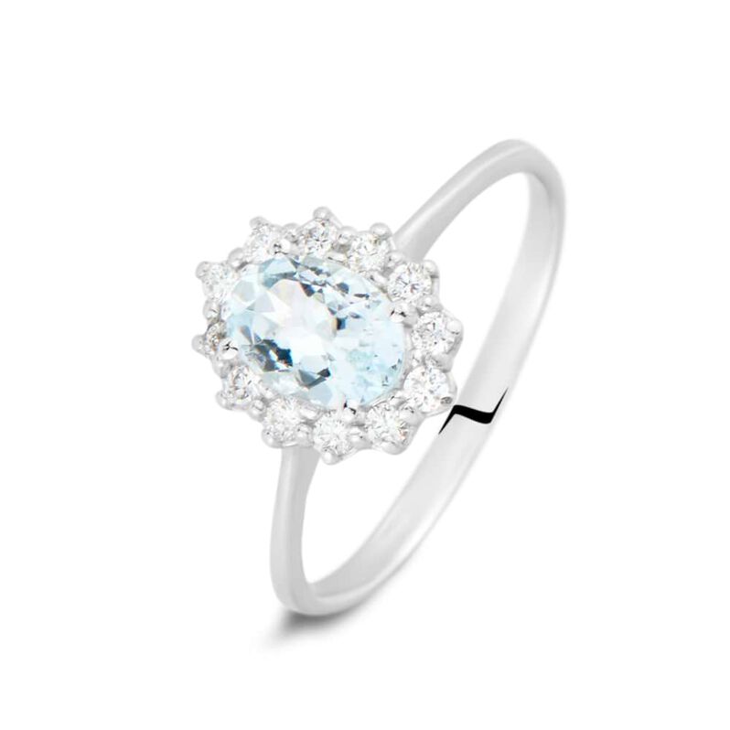Anello Solitario Acquamarina Oro Bianco Acquamarina Diamante - Spannringe Damen | OROVIVO