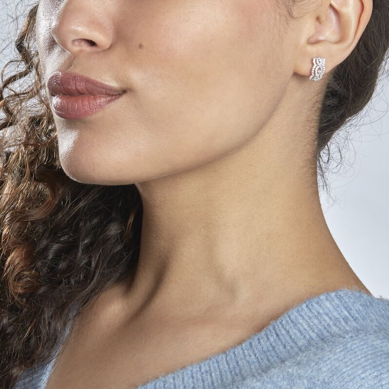 Boucles D'oreilles Puces Or Blanc Oxyde De Zirconium - Spannringe Damen | OROVIVO