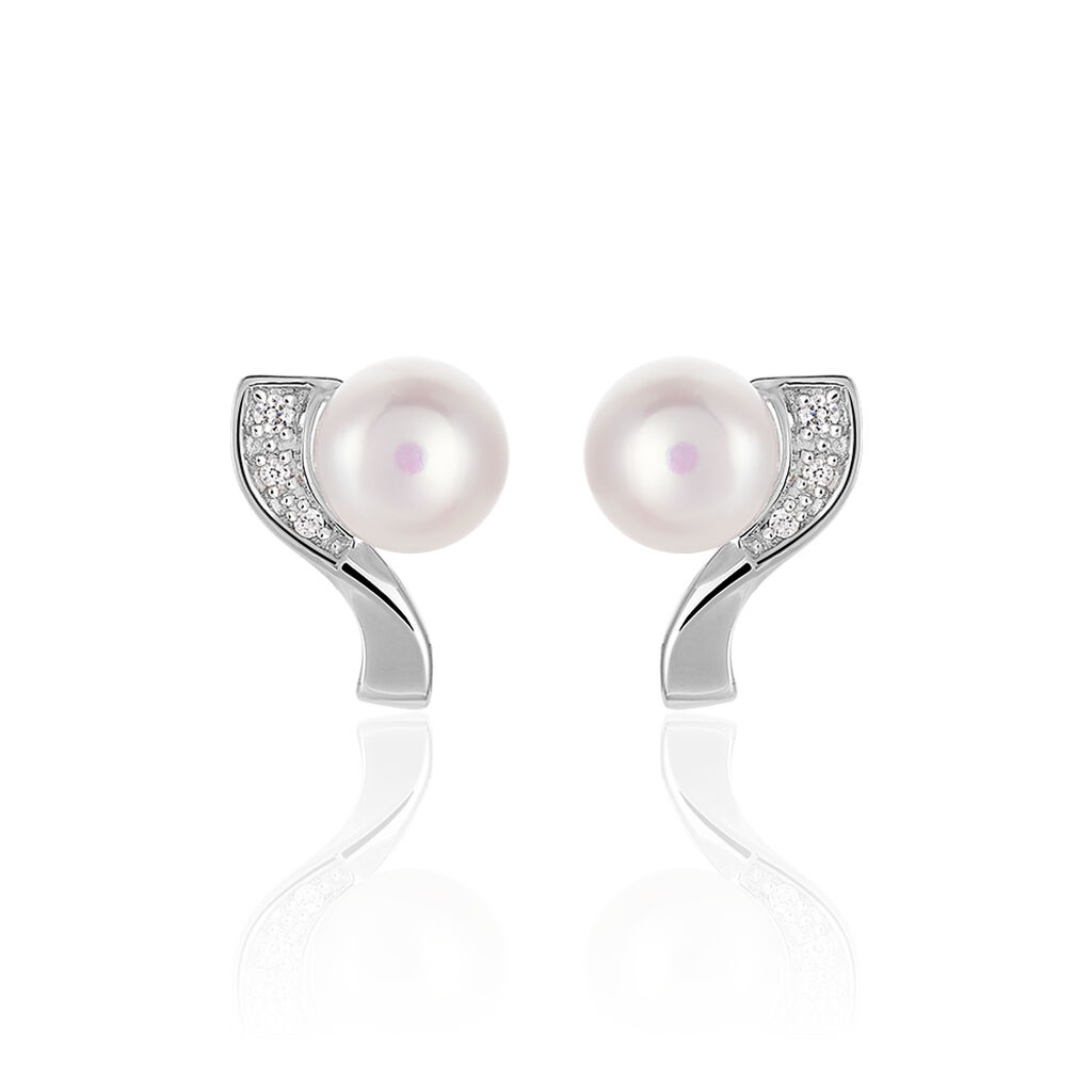 🦚 Damen Perlenohrringe Weißgold 375 Zuchtperle, Ohrstecker mit Stein
