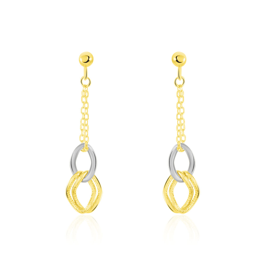 LOUISA Damen Ohrringe Lang Gold Bicolor 375 (9 Karat) Kettenglieder, Ohrringe Lang ohne Stein