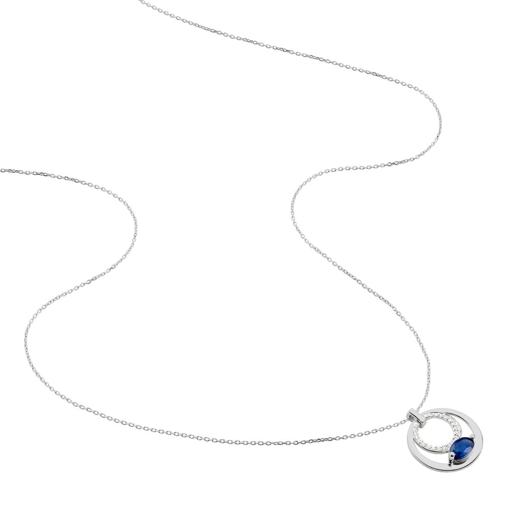 Damen Collier Weißgold 375 Saphir 0,52ct Doppelkreis Kreis Alexa - Halsketten Damen | OROVIVO