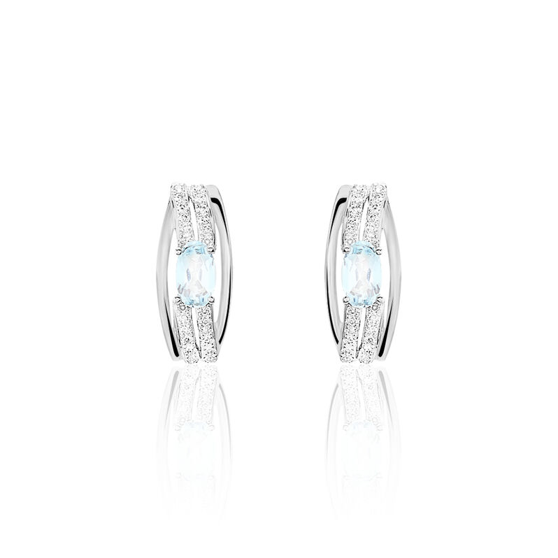 Boucles D'oreilles Puces Or Blanc Topaze Et Diamant - Spannringe Damen | OROVIVO