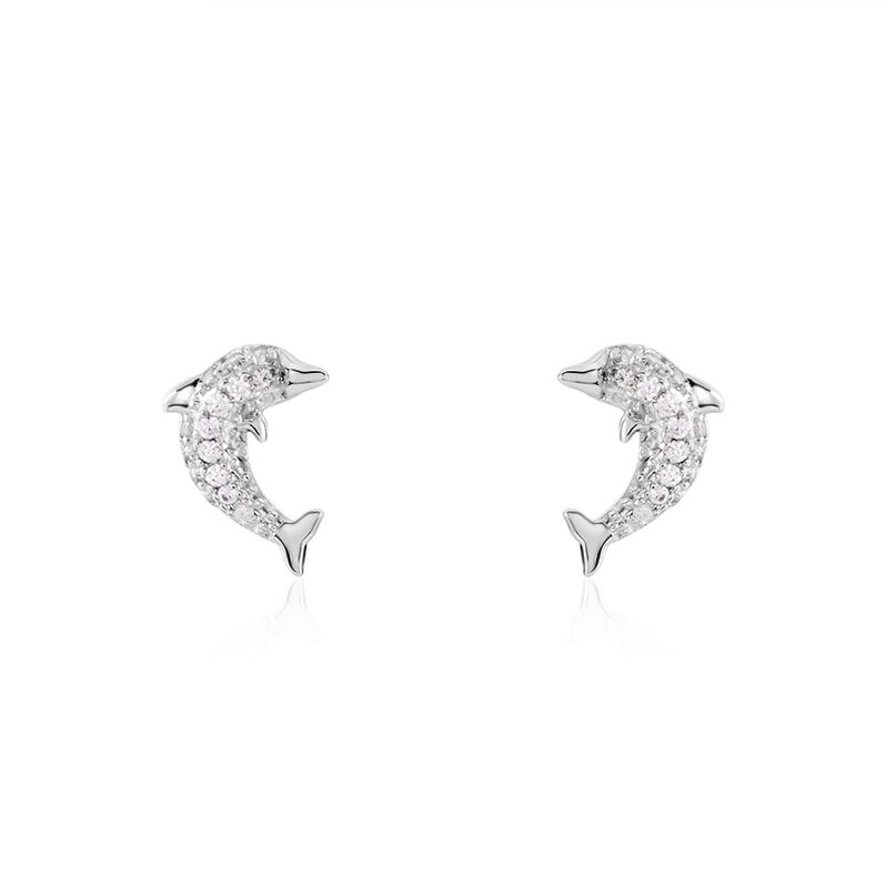 INES 1 Kinder Ohrstecker Silber 925 Zirkonia Wei&szlig; 0,16 ct Delfin - Ohrstecker Kinder | OROVIVO