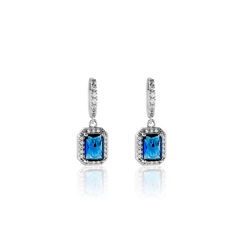 VELOURA Damen Ohrringe Lang Silber 925 Glas Blau 0,26 ct Rechteckig - Ohrringe mit Stein Damen | OROVIVO