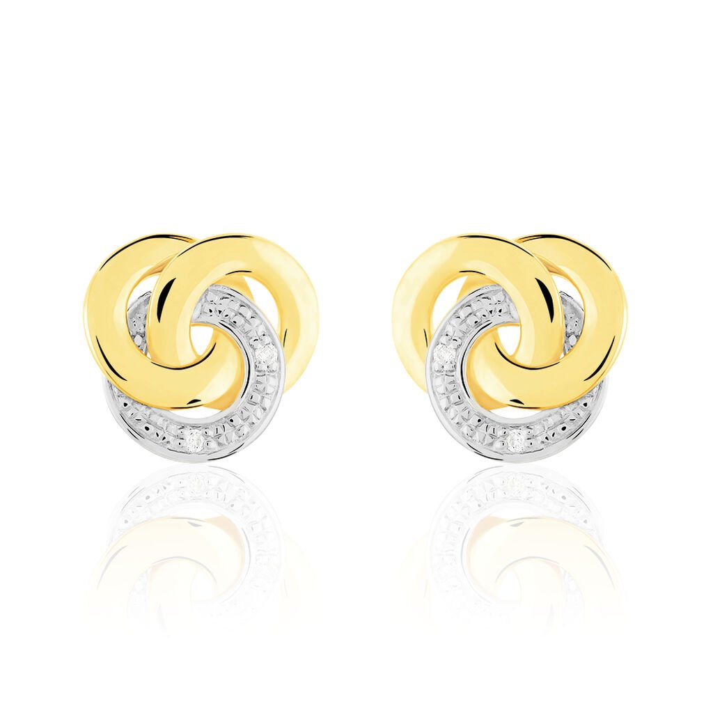 SAFA Damen Ohrstecker Gold Bicolor Gold/Silber 375 (9 Karat) Diamant Wei&szlig; 0,02 ct Kreis