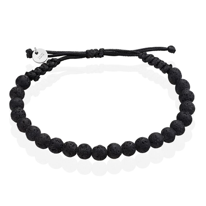 Bracelet Phebus Him Cordon Noir Pierre De Lave - Spannringe Herren | OROVIVO