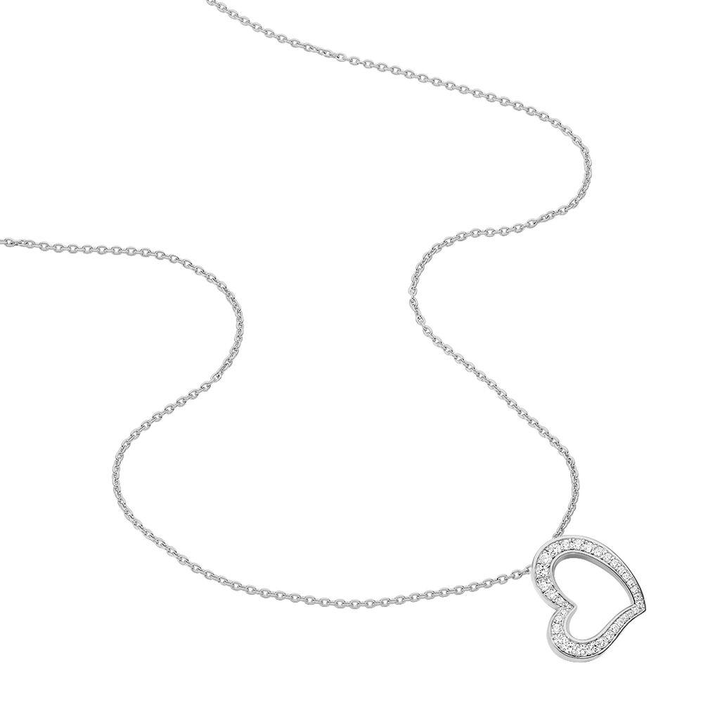 Damen Collier Silber 925 Zirkonia Wei&szlig; Herz