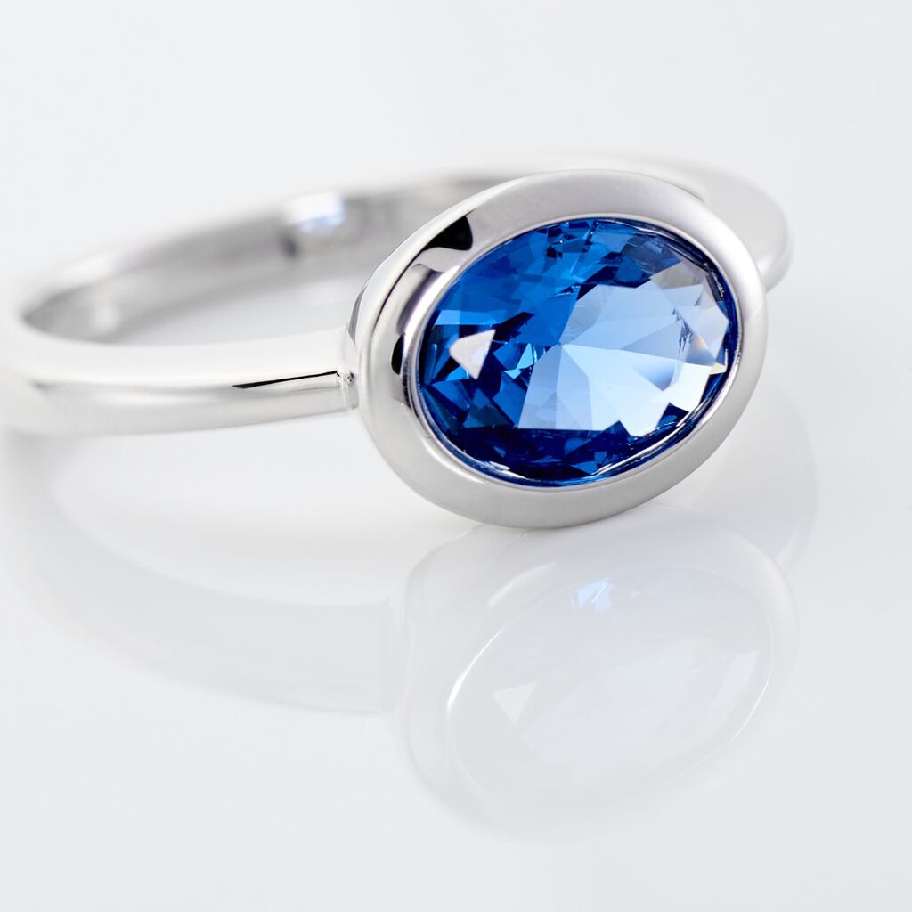 Damenring Silber 925 Glasstein Blau Oval Olivia - Solitärringe Damen | OROVIVO