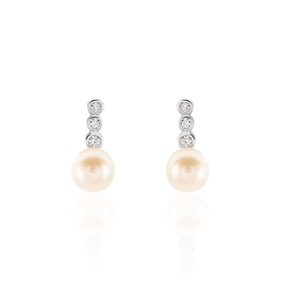 LEONIE 2 Damen Ohrstecker Weißgold 375 (9 Karat) Zuchtperle Perlmutt Ball, Ohrstecker mit Stein