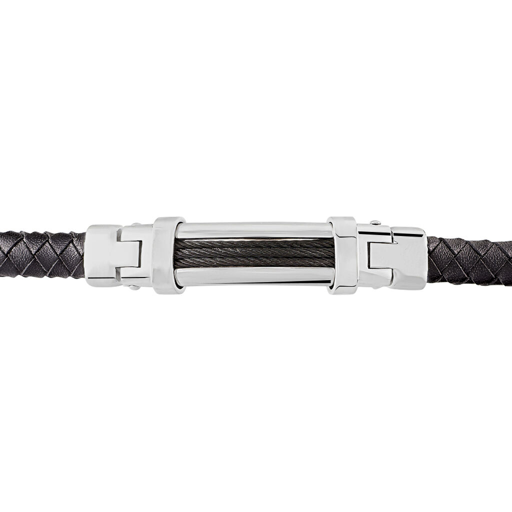 Herren Lederarmband Edelstahl Schwarz - Armbänder Herren | OROVIVO