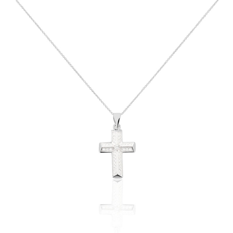 Damen Collier Silber 925 Zirkonia Wei&szlig; 0,04 ct Religi&ouml;ses Kreuz - Halsketten Damen | OROVIVO