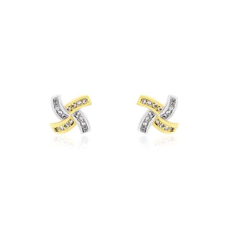 Damen Ohrstecker Gold Bicolor 375 Zirkonia Blume  - Ohrstecker Damen | OROVIVO