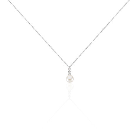 LEONIE 2 Damen Collier Weißgold 375 (9 Karat) Zuchtperle Perlmutt Ball - Halsketten Damen | OROVIVO