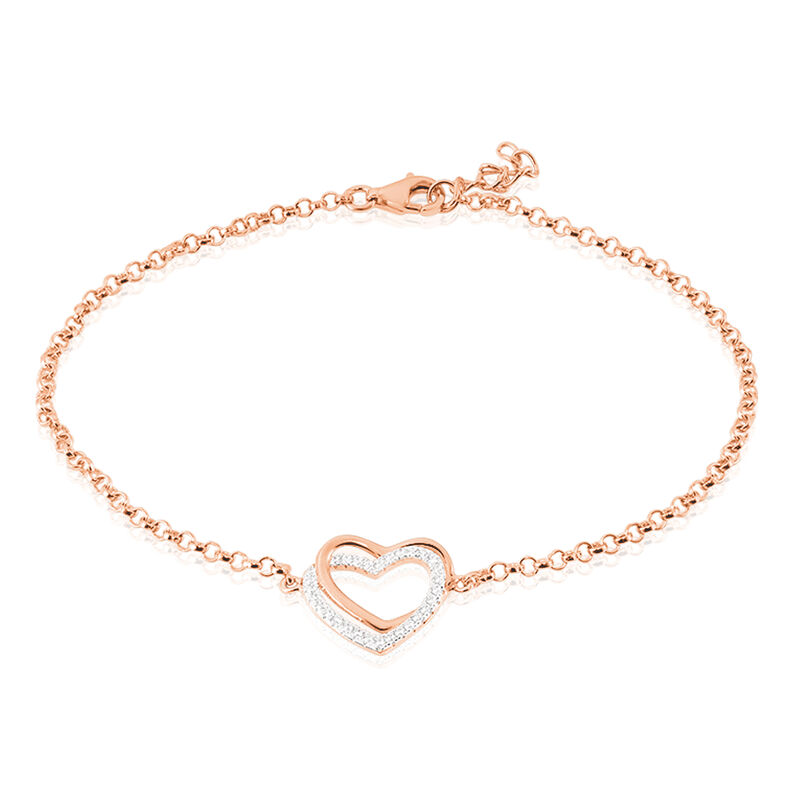 EMONA Damen Armband Silber rosevergoldet 925 Zirkonia Wei&szlig; Doppelherz - Armb&auml;nder mit Anh&auml;nger Damen | OROVIVO