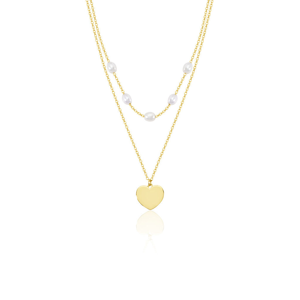 Love Damen Collier Silber vergoldet 925 Zuchtperle Wei&szlig; 3,75 ct Herz B 1,2 mm