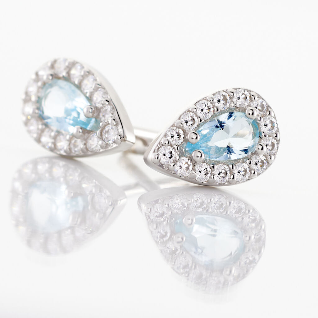 TANIA Damen Ohrstecker Silber 925 Synthetischer Stein Blau Tropfen