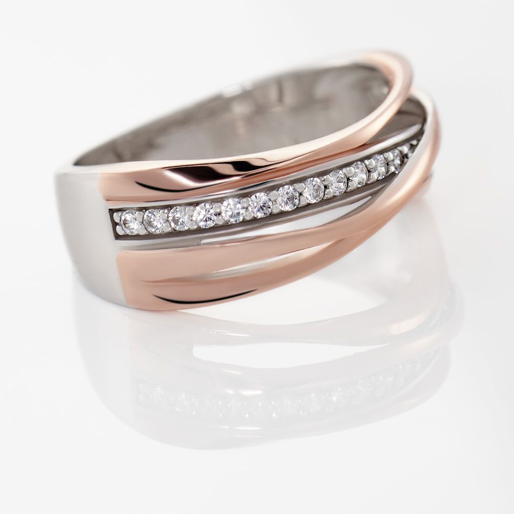 Damen Ring Silber Bicolor Silber/Roségold 925 Zirkonia Mery 4,00mm  - Ringe mit Stein Damen | OROVIVO