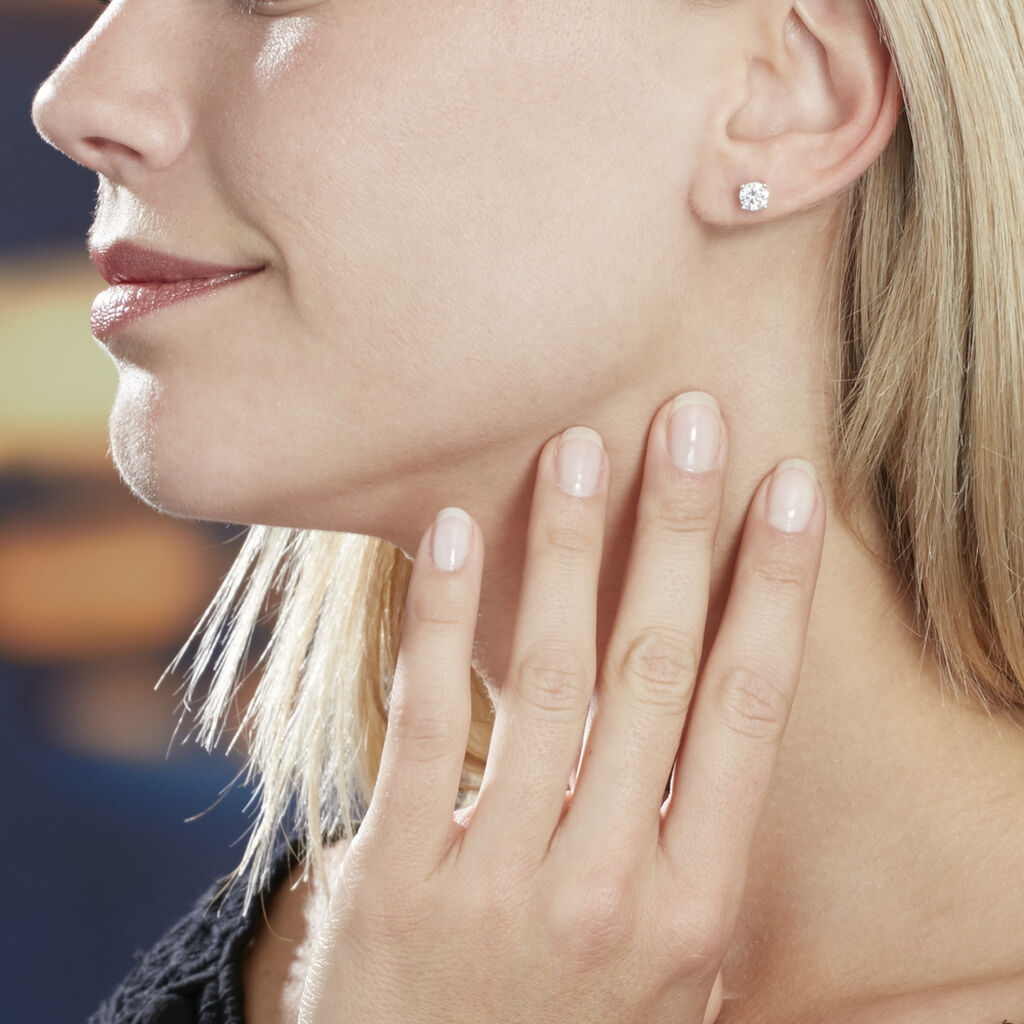 Boucles D'oreilles Or Weiss Puces Diamants Synthetique - Spannringe Damen | OROVIVO