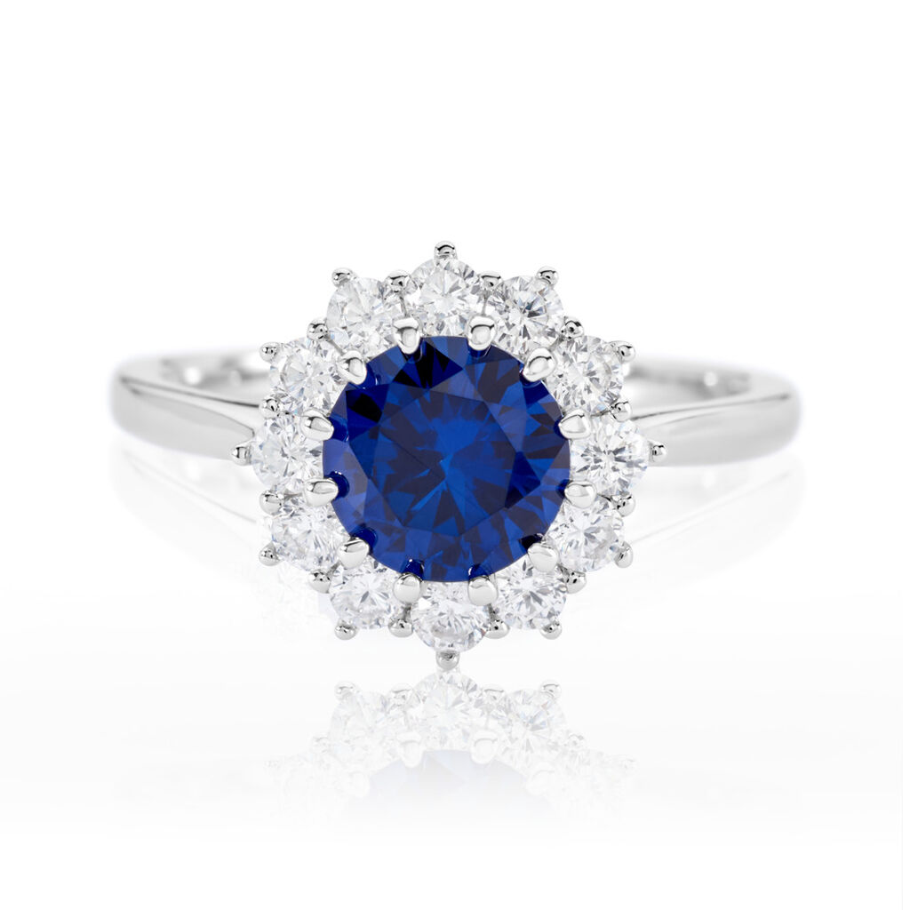 ELOISE Damen Ring Silber 925 Synthetischer Stein Blau 1,46 ct Blume