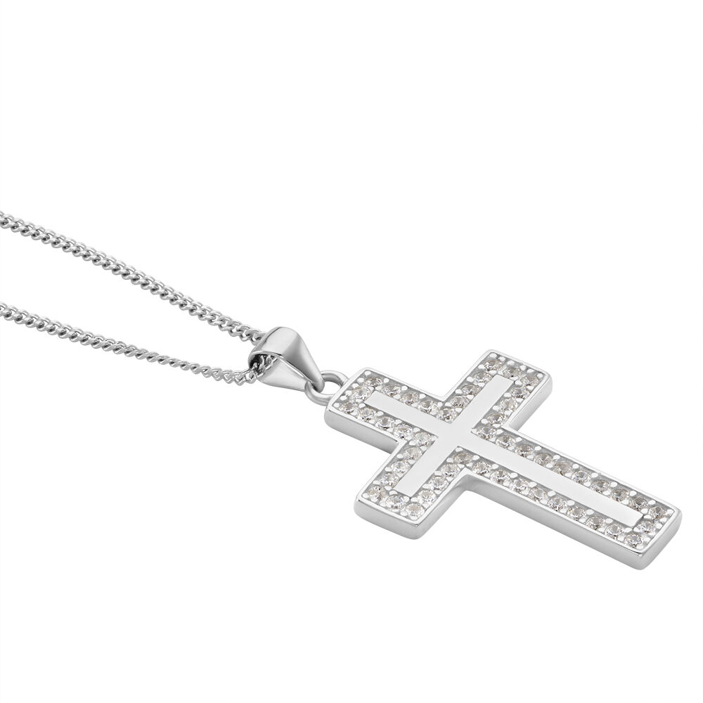 Damen Halskette Mit Kreuz-Anhänger – 925er Sterlingsilber, Mit 3A Zirkonia, In Geschenkbox