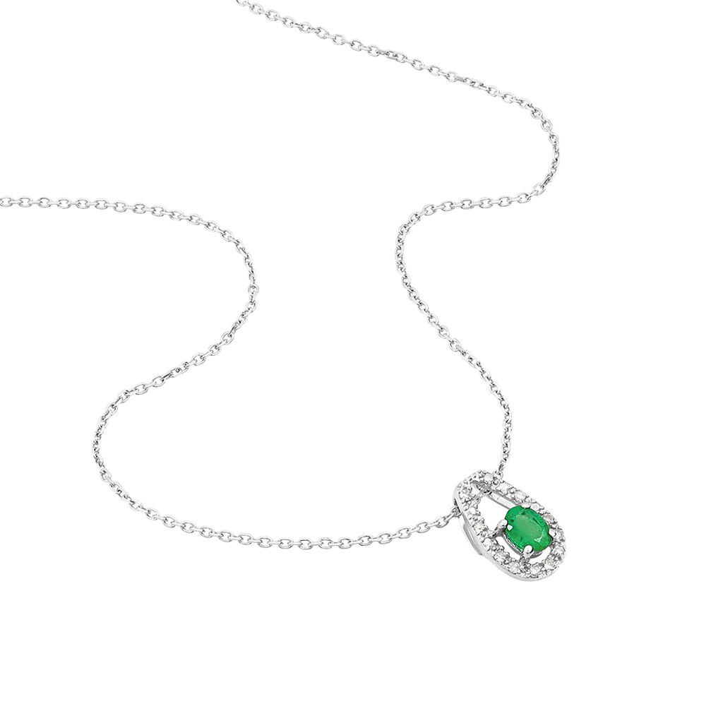 Collier Orlana Or Blanc Diamant Et Emeraude - Spannringe Damen | OROVIVO