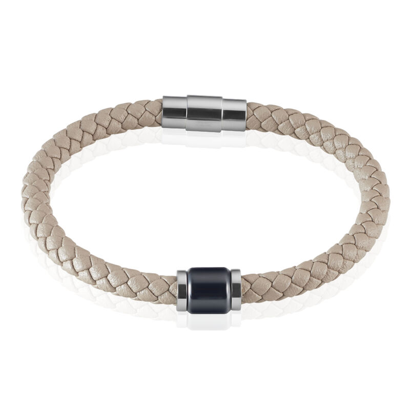 Bracelet Canice Acier Et Cuir Beige - Spannringe Herren | OROVIVO