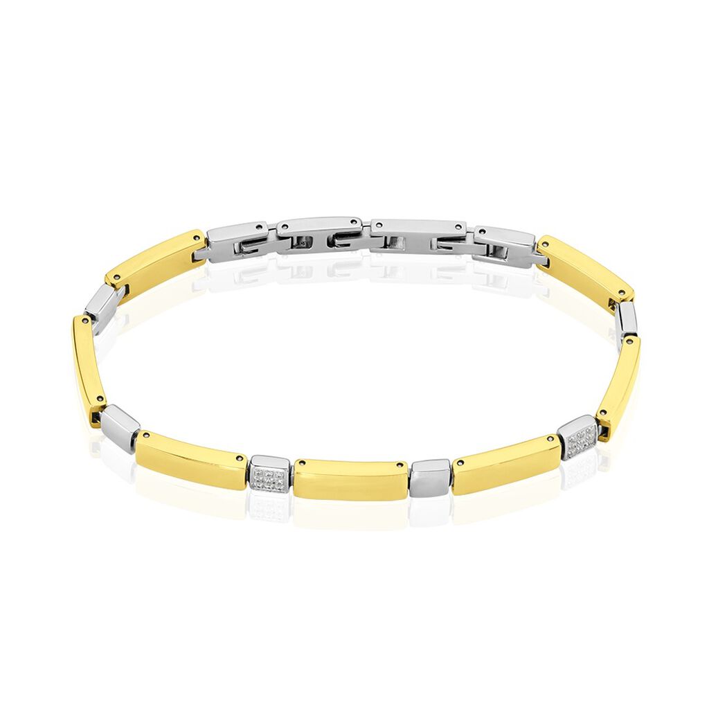 SHIPKA Damen Armband Edelstahl Bicolor Gold/Silber Zirkonia Weiß B 6 mm, Armband mit Stein