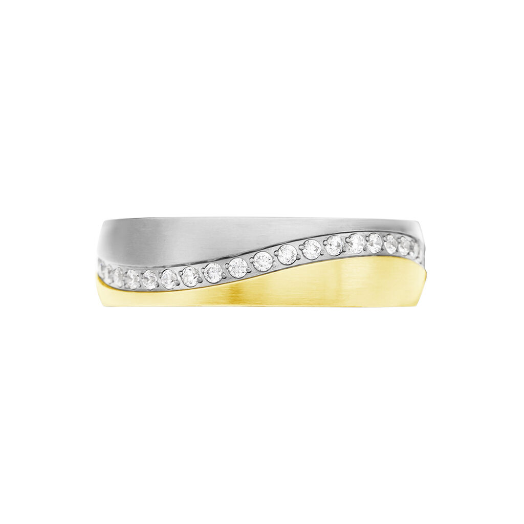 Damen Ring Titan Bicolor Gelb/Silber Zirkonia Wei&szlig; 0,39 ct B 6 mm