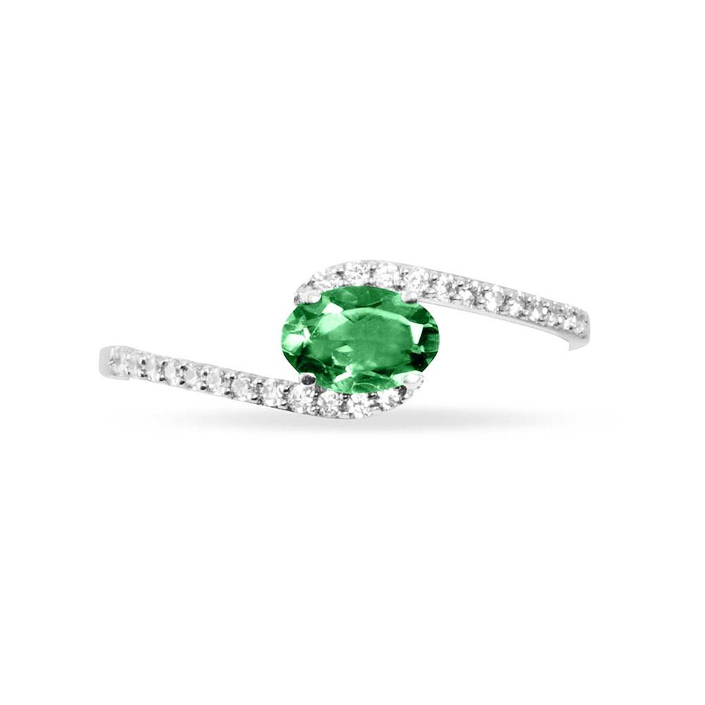 Bague Loriane Or Blanc Emeraude Et Diamant - Spannringe Damen | OROVIVO