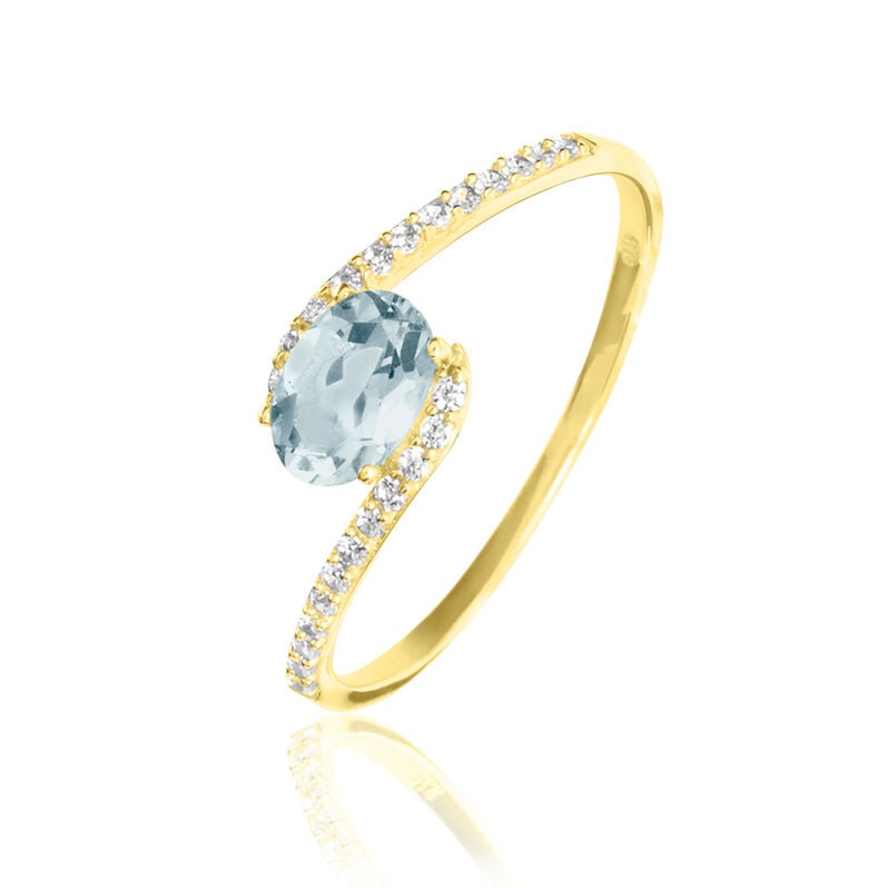 Bague Loriane Or Jaune Aigue Marine Et Oxyde De Zirconium - Spannringe Damen | OROVIVO